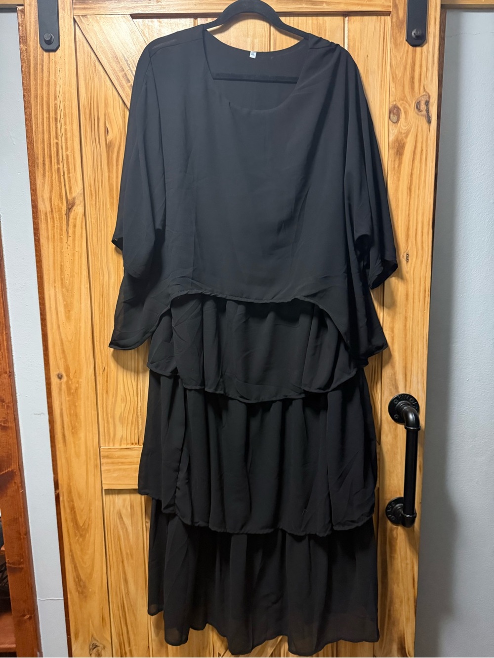 Women's Black Tiered Maxi Dress with Scoop Neck